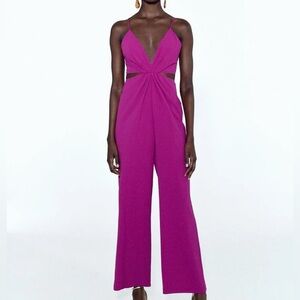 💜 Zara Fuchsia Cut-Out Wide Leg Jumpsuit – Size XS – Made in Turkey